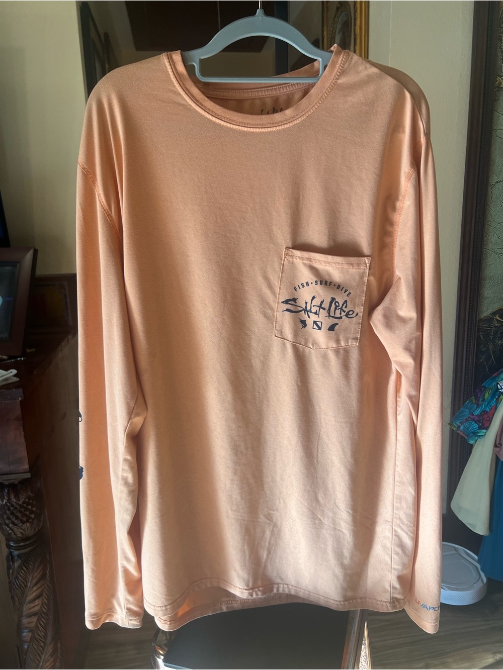 Salt Life Peach Long Sleeve with Navy Graphic - Picture 2 of 7